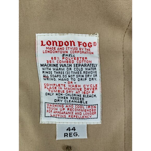 VTG London Fog Mens Trench Over Coat Zip Liner Size 44R USA Tan Pockets  8552 - Picture 5 of 11